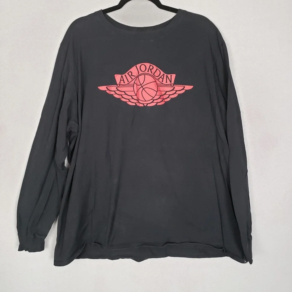 Nike Air Jordan Wing Logo Long Sleeve Tee Black Red Basketball‎ Streetwear 3XL